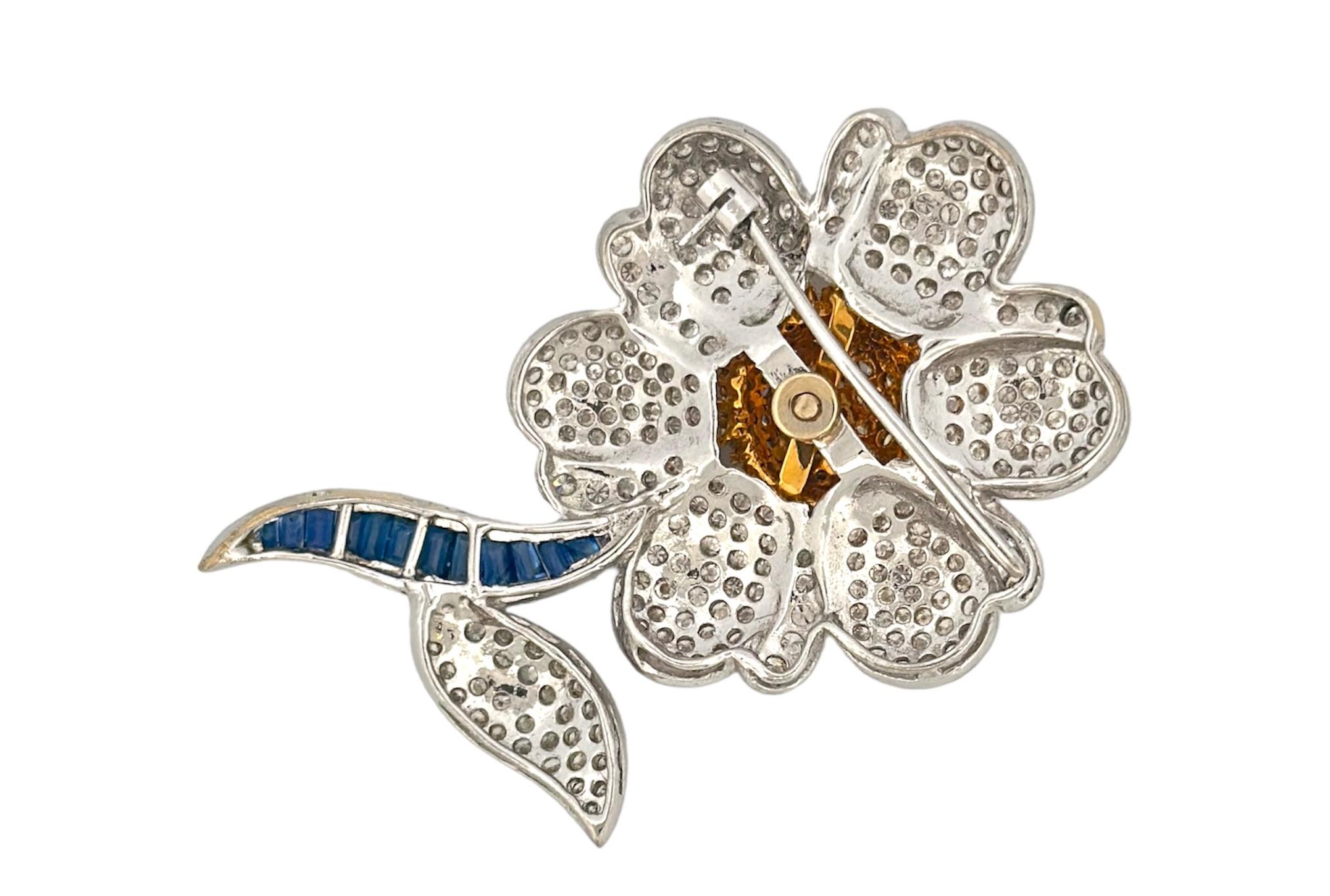 Retro Fancy Flower Shaped Diamond Brooch For Sale