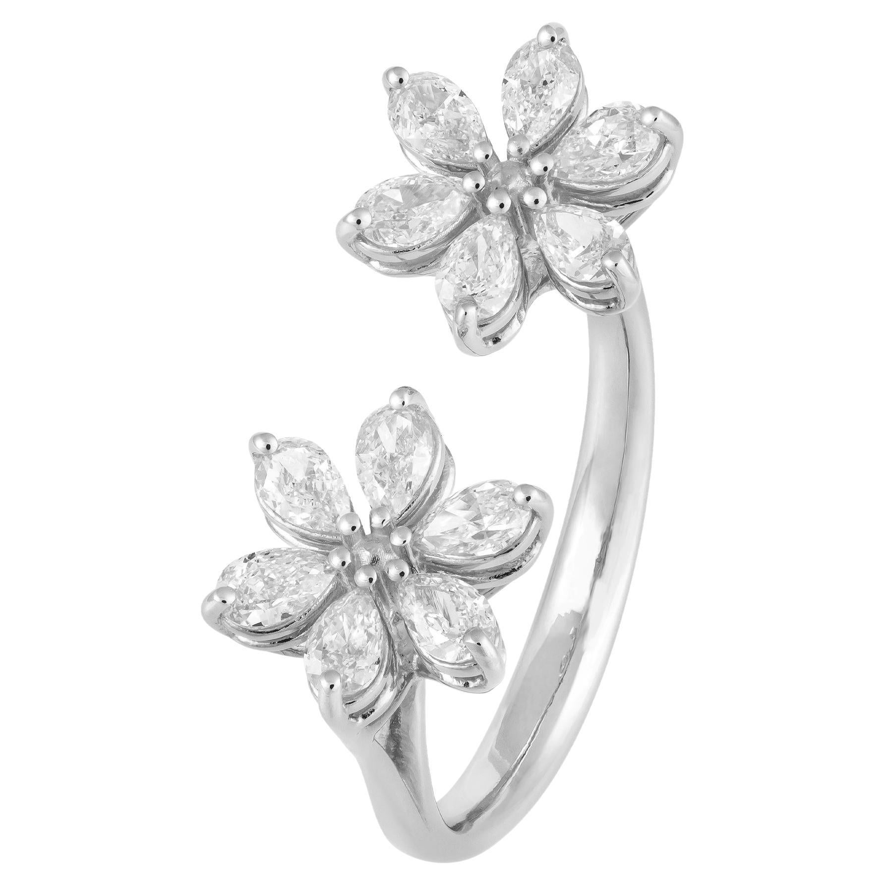 For Sale:  Fancy Flower White 18K Gold White Diamond Ring for Her