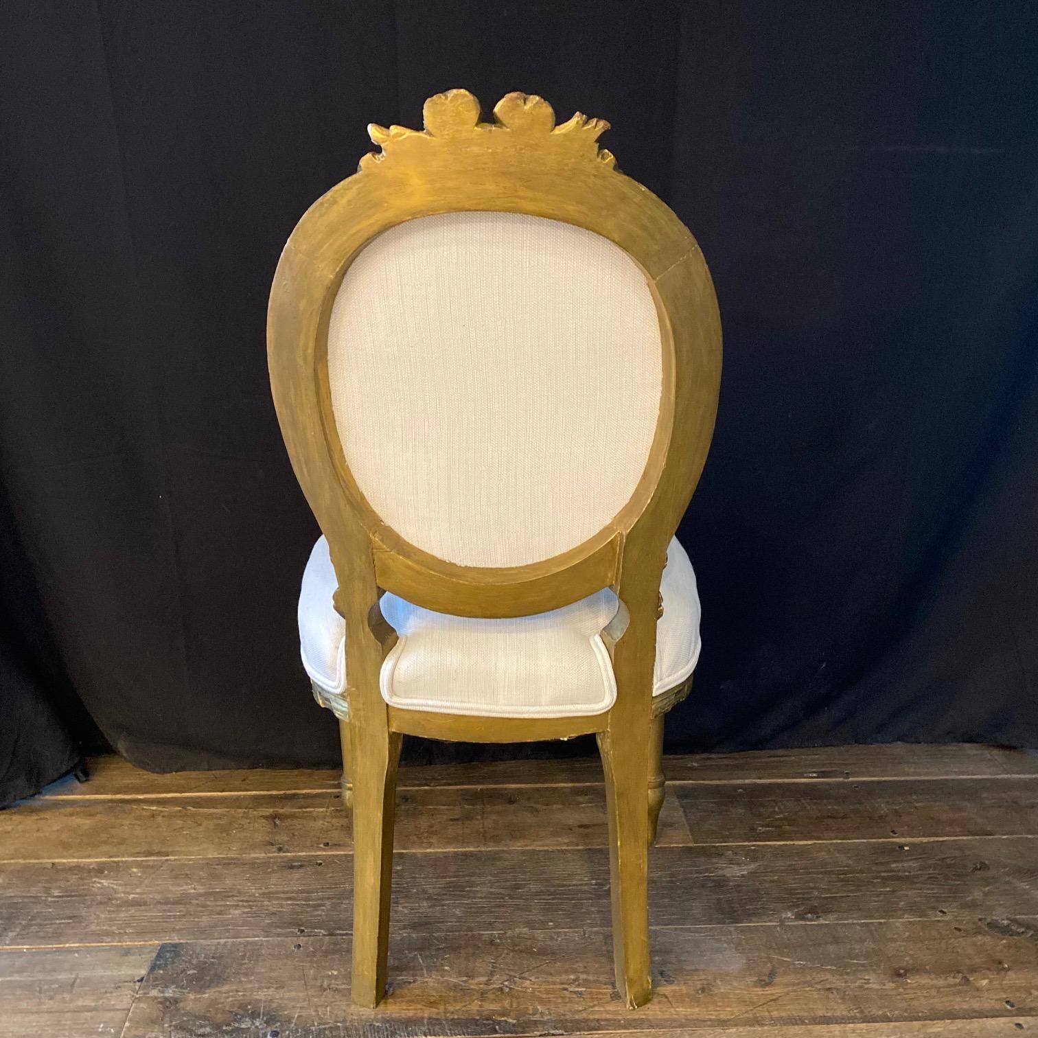 Fancy French Louis XVI Style Carved & Painted Bergere Giltwood Chairs  In Good Condition For Sale In Hopewell, NJ