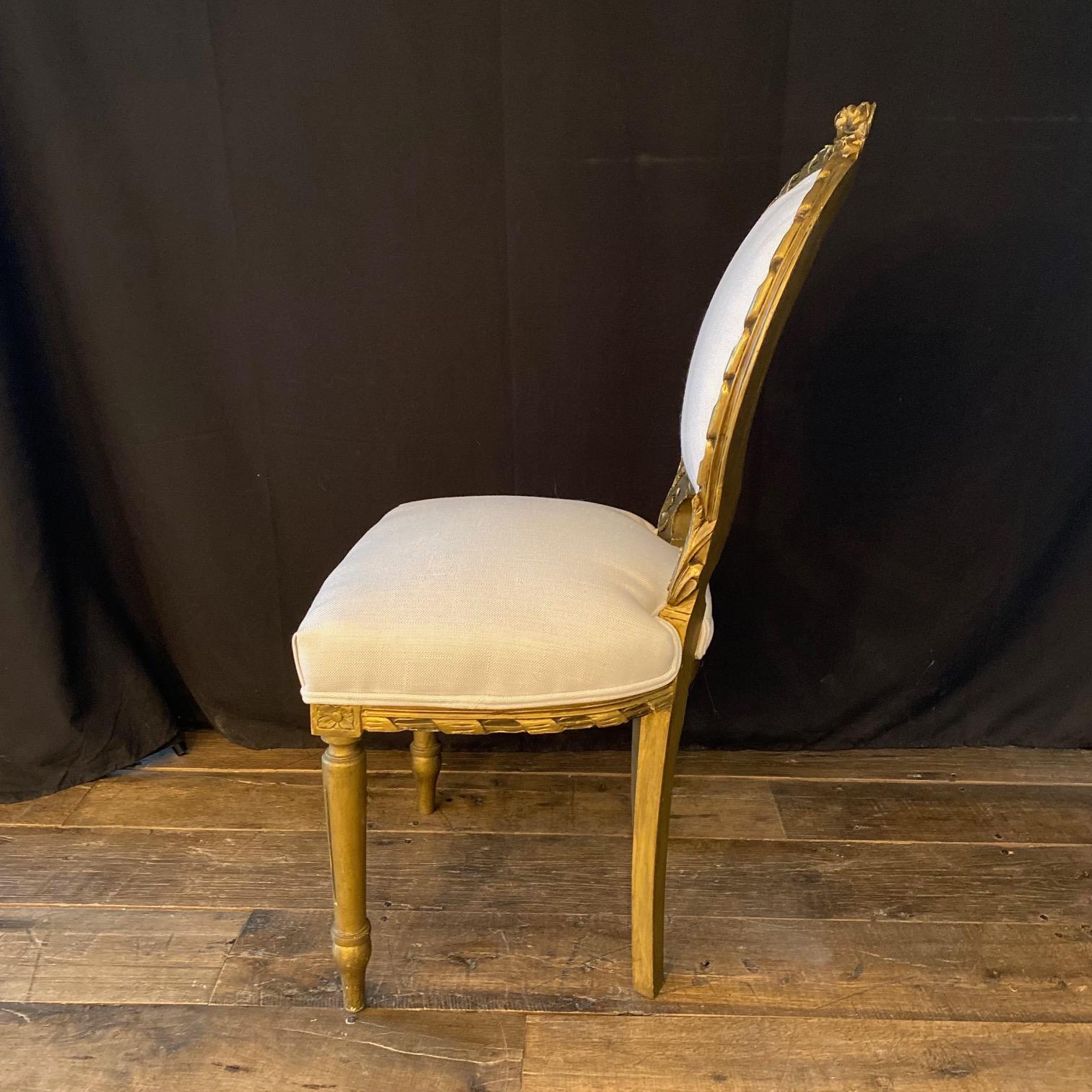 Fancy French Louis XVI Style Carved & Painted Bergere Giltwood Chairs  For Sale 1