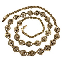 Fancy Gold Link Chain Segment Converted to 16" Necklace with Rope Chain Ends
