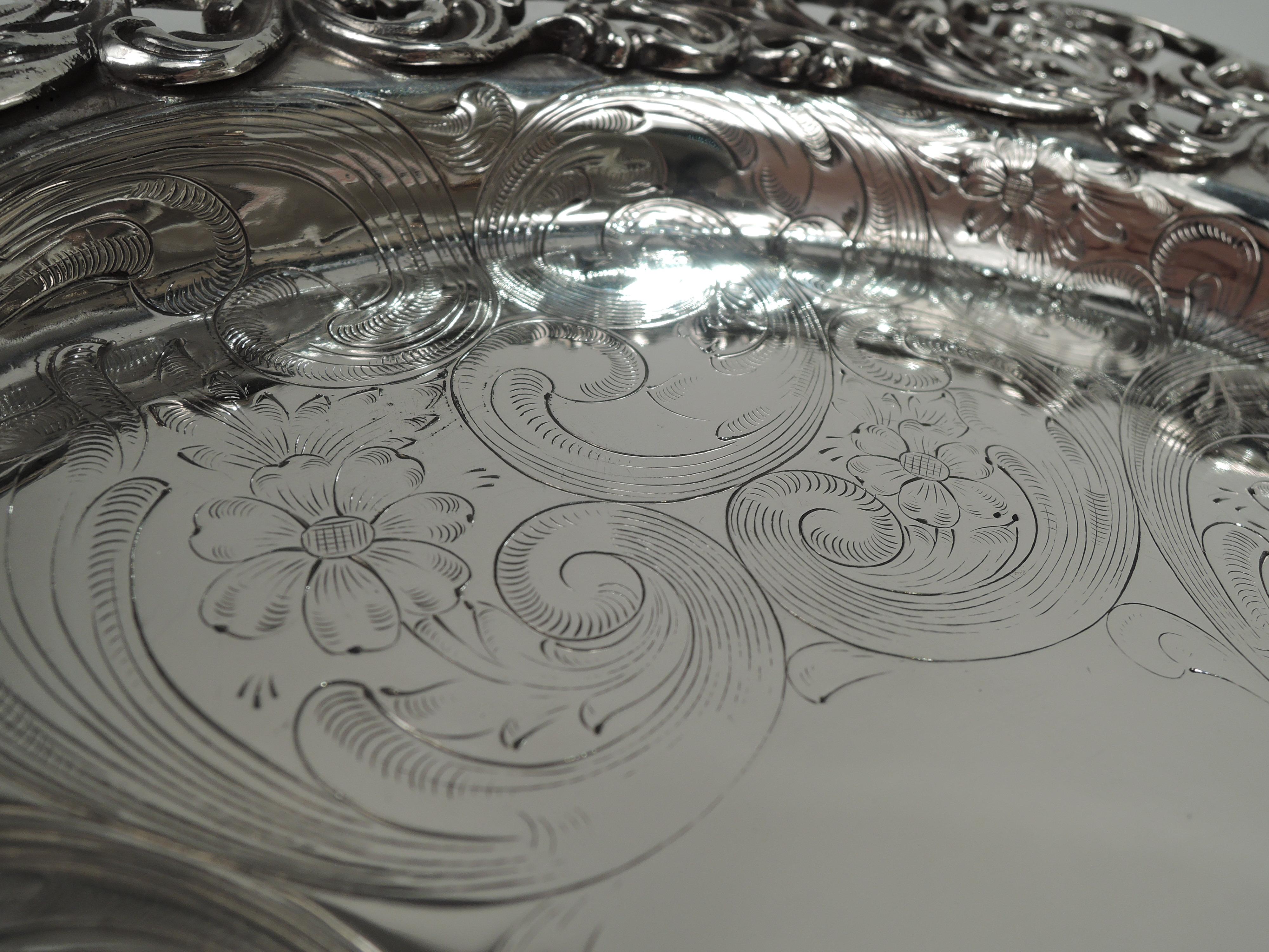 19th Century Fancy Gorham American Victorian Sterling Silver Cake Plate For Sale