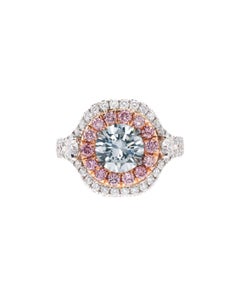 Fancy Gray Blue Diamond and Pink Diamond Engagement Ring In Platinum, GIA.