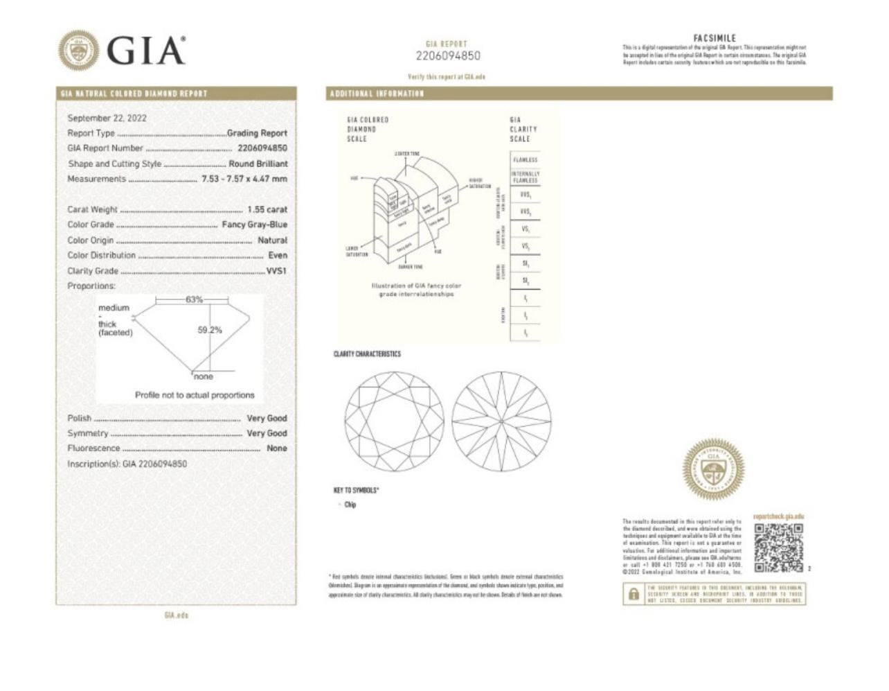 Fancy Gray Blue Diamond and Pink Diamond Engagement Ring In Platinum, GIA. For Sale 1