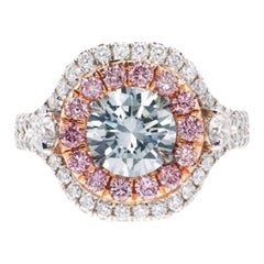 Fancy Gray Blue Diamond and Pink Diamond Engagement Ring In Platinum, GIA.