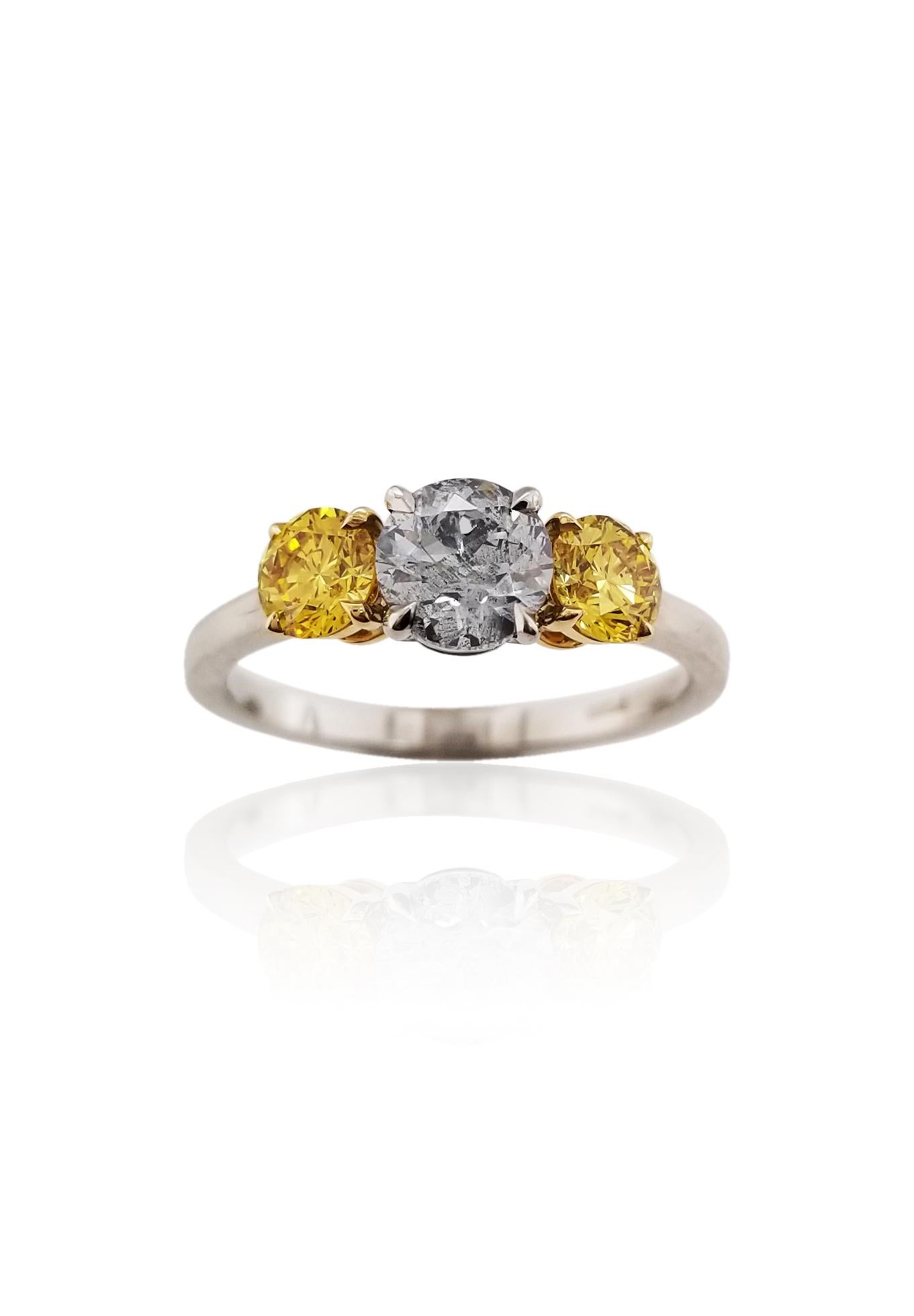 Women's Fancy Gray-Blue and Vivid Yellow Diamonds Engagement Ring Jacket in Platinum GIA For Sale