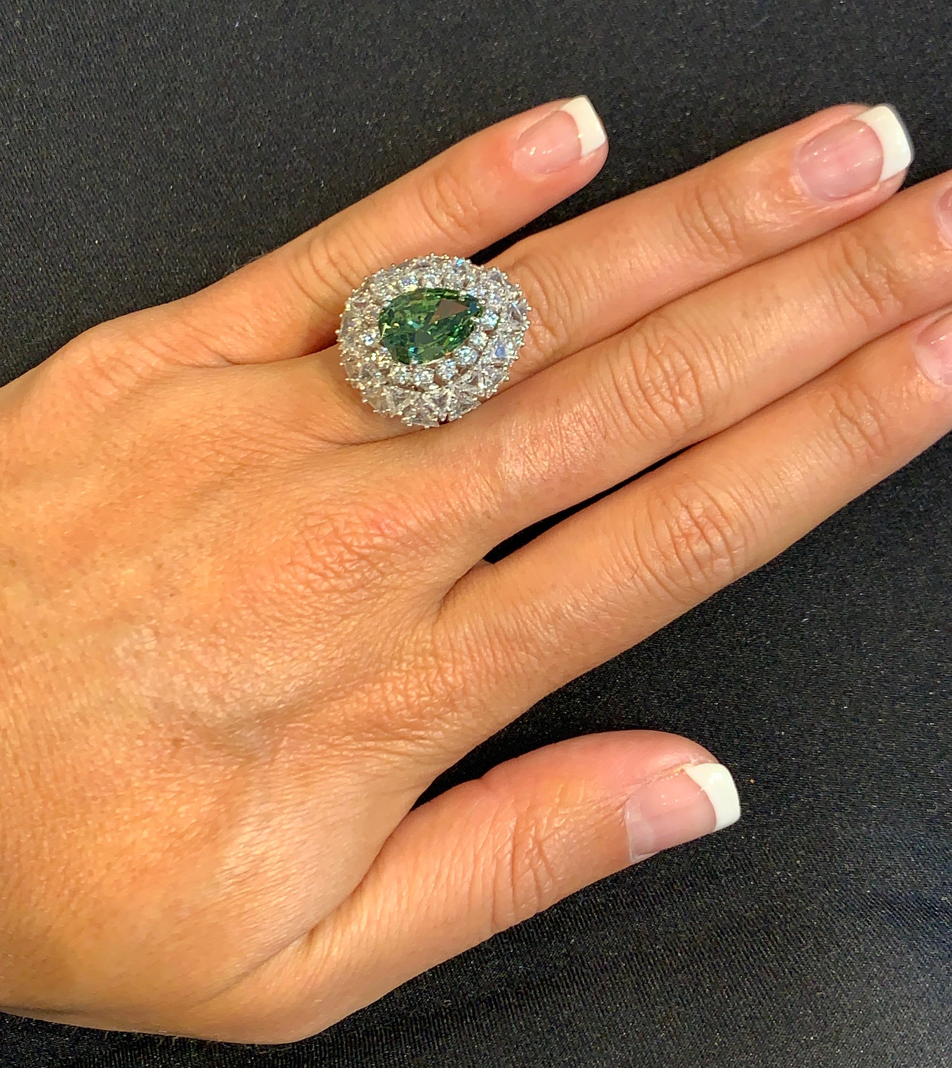 Pear Cut Fancy Green Diamond Cocktail Ring For Sale