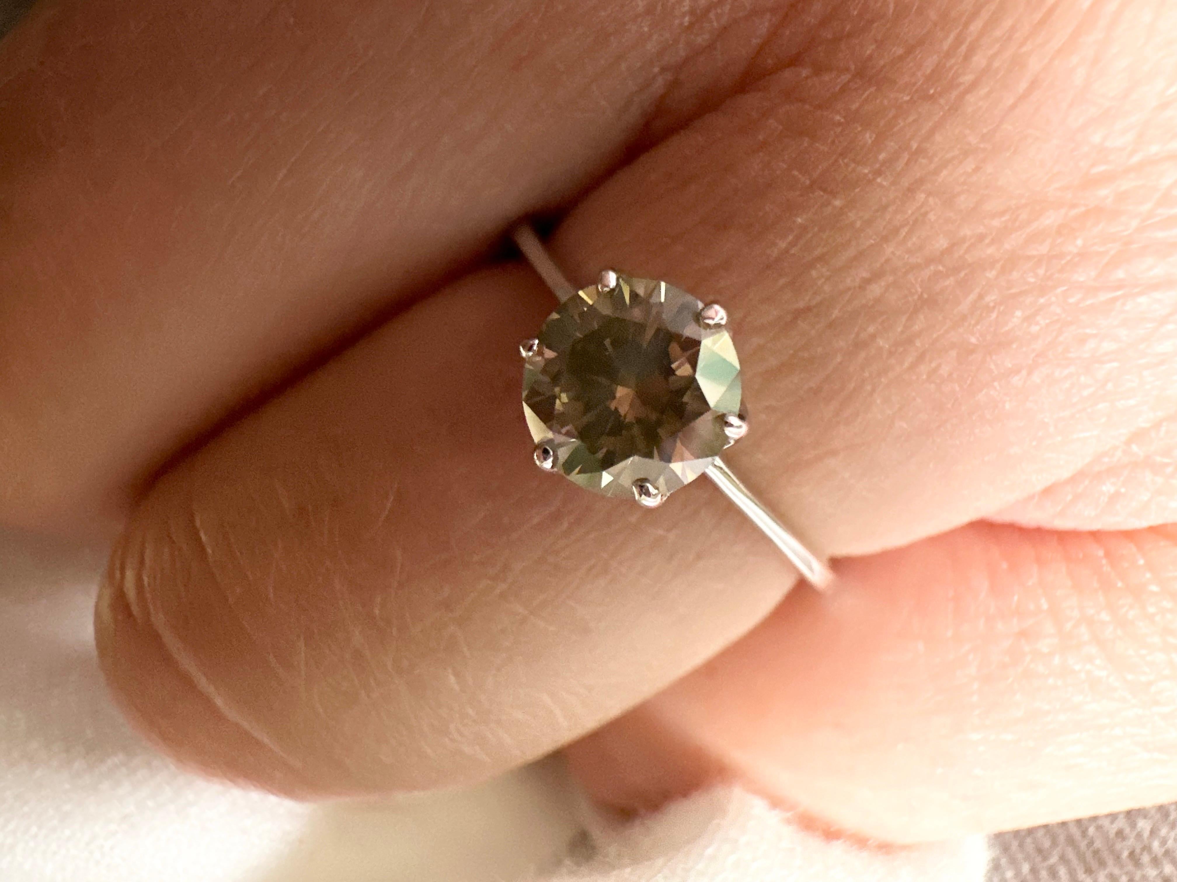 Women's or Men's Fancy Green Diamond ring Tulip 14KT white gold solitaire color diamond ring