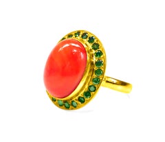 Fancy Green Diamonds Coral Yellow Gold Ring