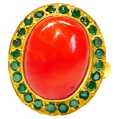 Fancy Green Diamonds Coral Yellow Gold Ring