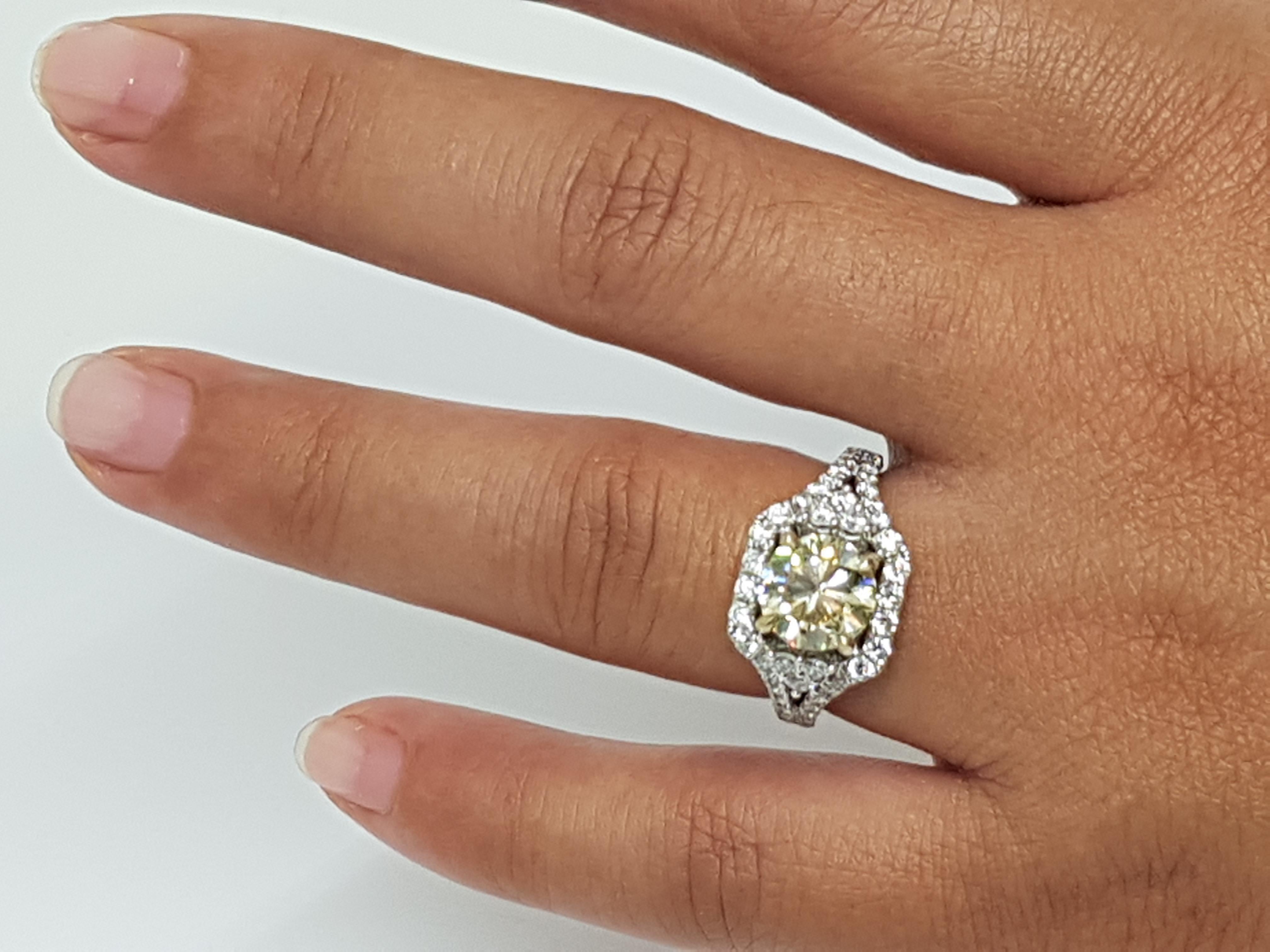 Fancy Greenish Yellow Diamond Engagement Bridal Wedding White Gold 18 Karat Ring For Sale 9