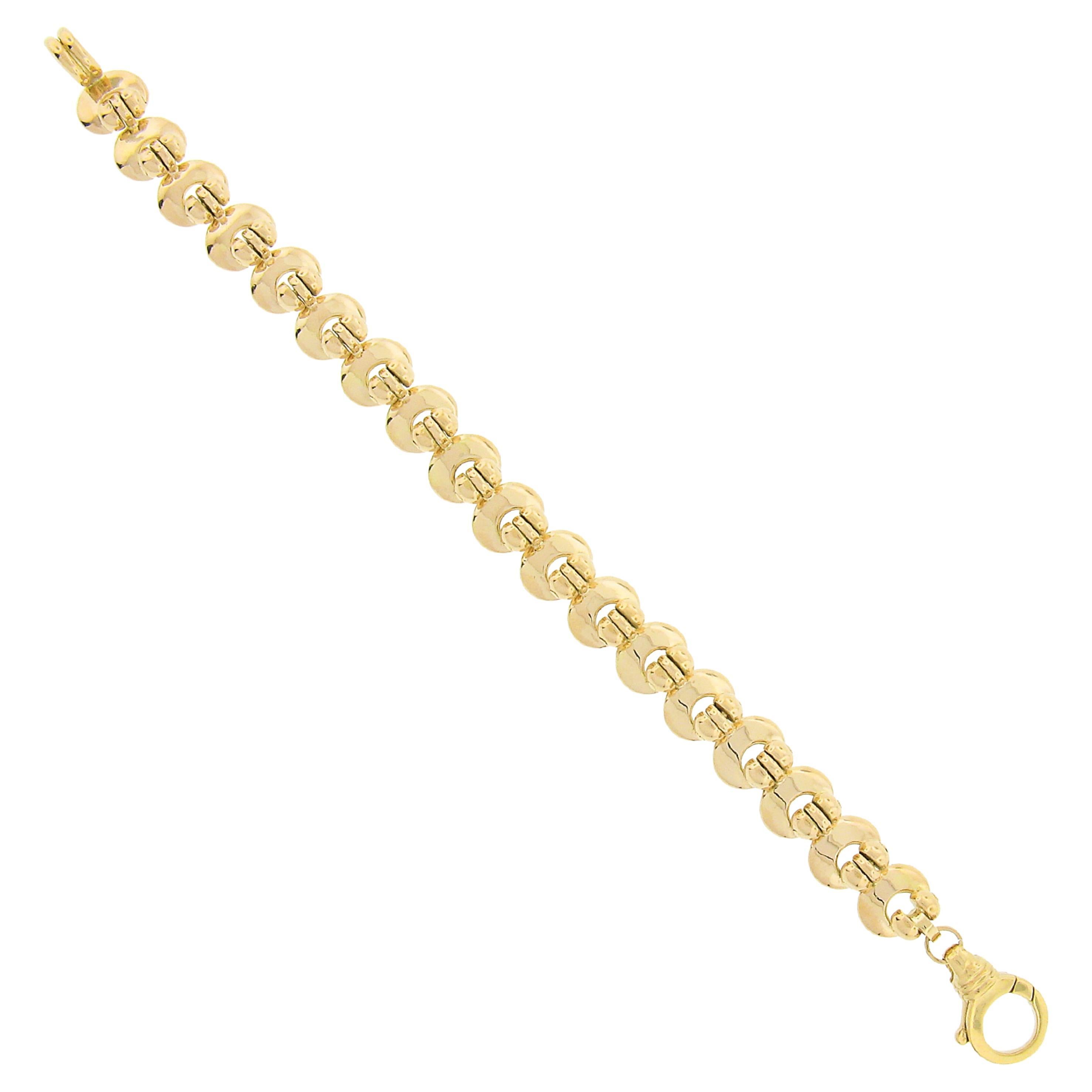 Fancy Handmade 18K Yellow Gold 6.5" Unique Polished Hinged Link Chain Bracelet
