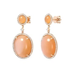 Boucles d'oreilles pour elle en or rose avec diamant et pierre de lune naturelle impressionnante