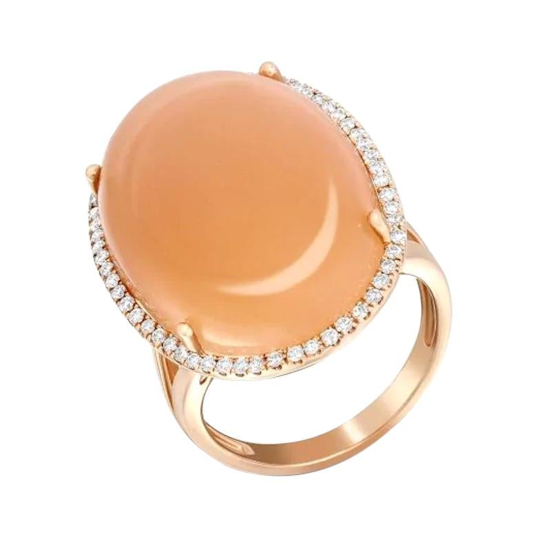 Bague élégante et impressionnante en or rose avec diamants et pierre de lune naturelle pour elle en vente