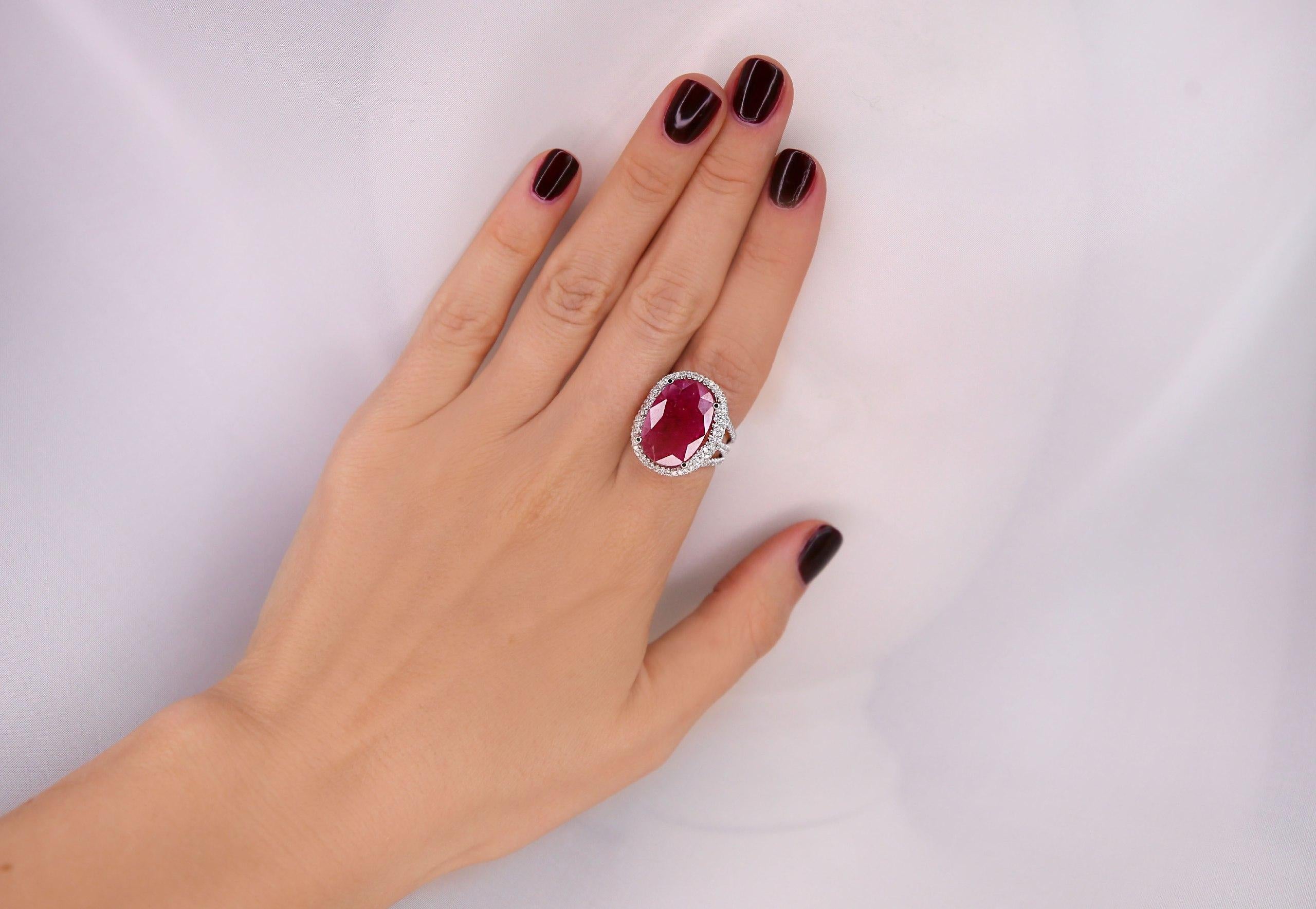 Round Cut Fancy Impressive Natural Ruby Diamond White Gold Diamond Ring for Her For Sale