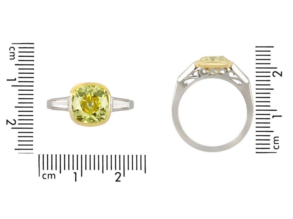 Fancy Intense 2.39 Carat Yellow Diamond Flanked Solitaire Ring, circa 1950 In Good Condition For Sale In London, GB