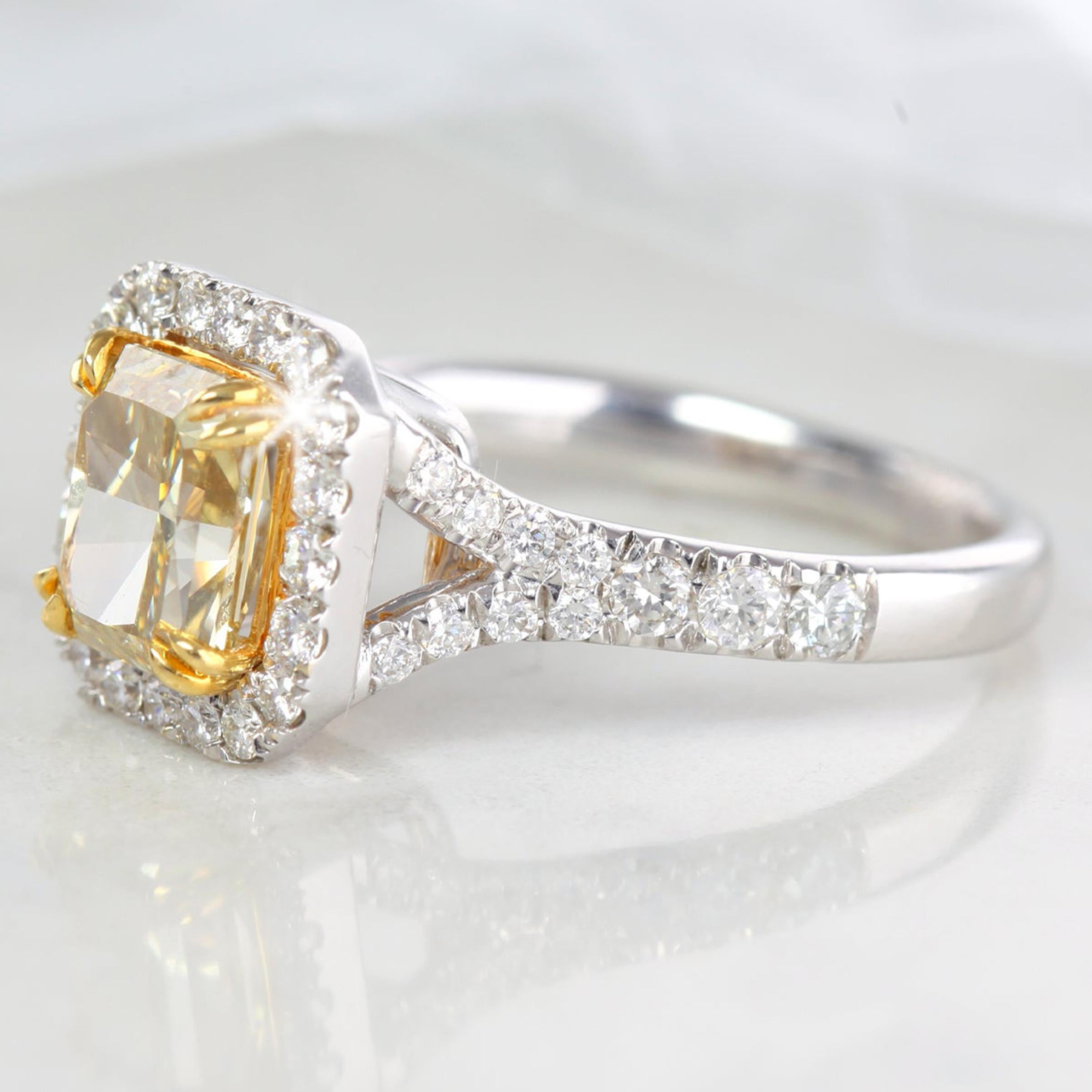 Modern Fancy Intense Brownish Yellow 1.89 Carat Radiant Diamond Engagement Ring For Sale