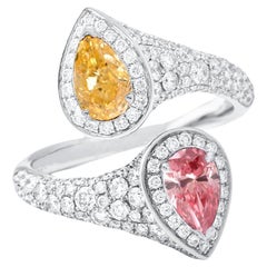Bague croisée en or 18 carats avec diamants de couleur rose intense et orange