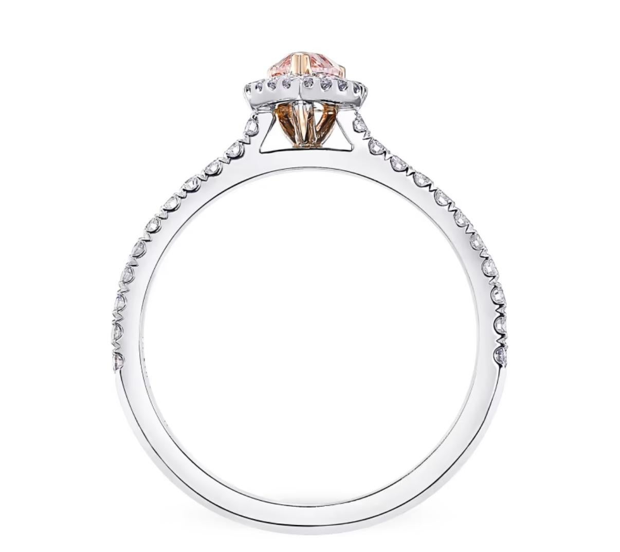 Pear Cut Fancy Intense Pink Diamond 18K Gold Ring For Sale