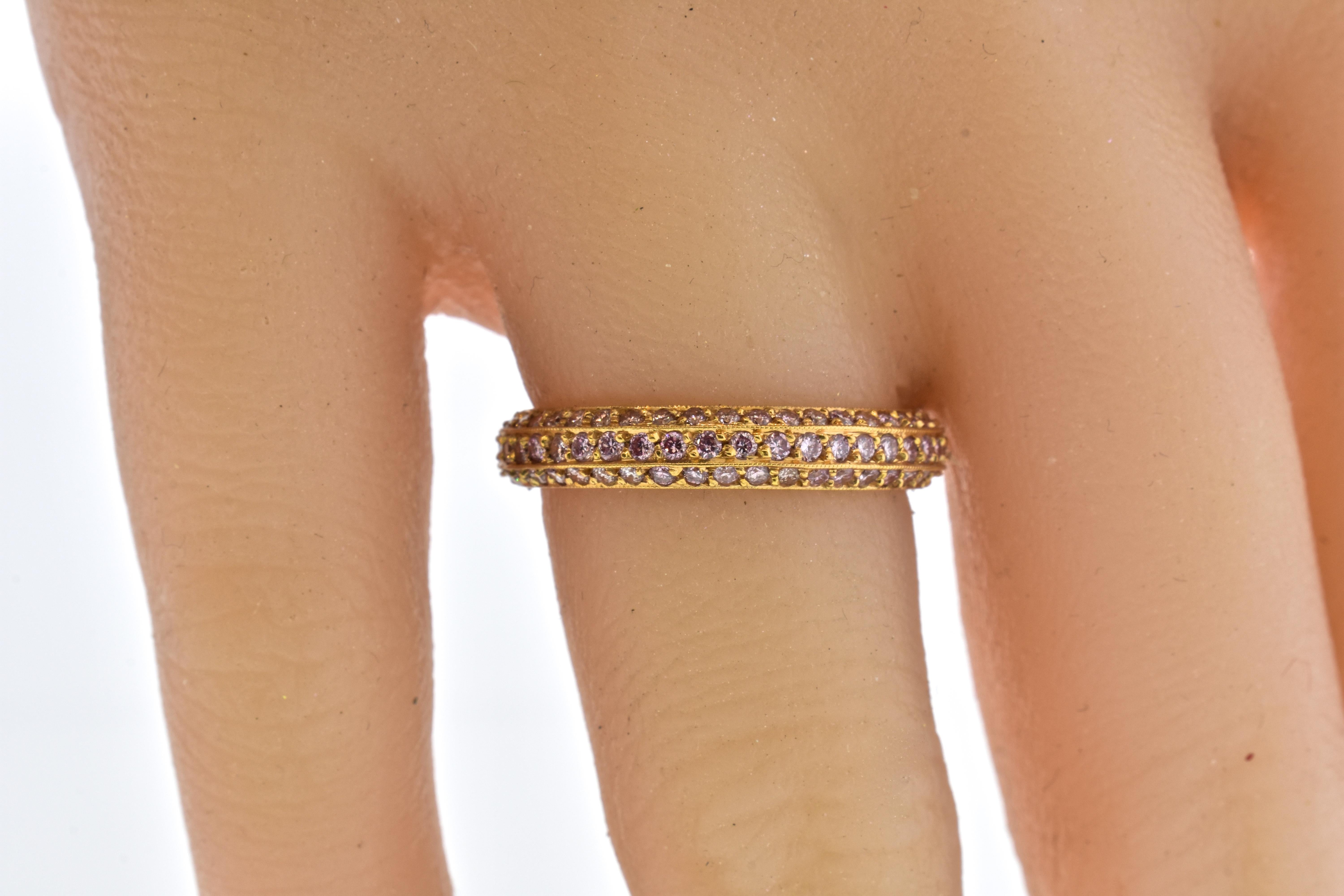 Fancy Intense Pink Diamond Eternity Band In New Condition For Sale In Aspen, CO
