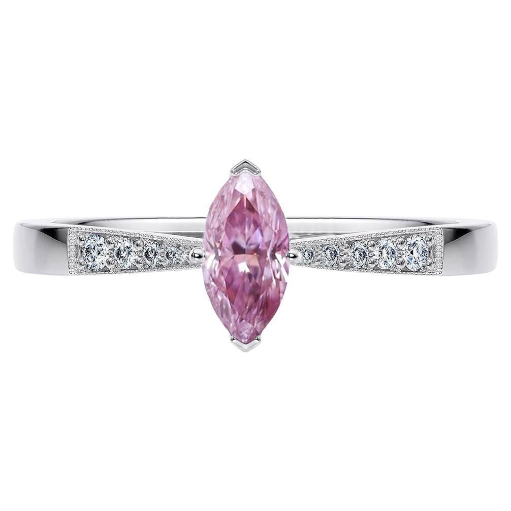 Fancy Intense Pink Purple Diamond 18K Gold Ring For Sale