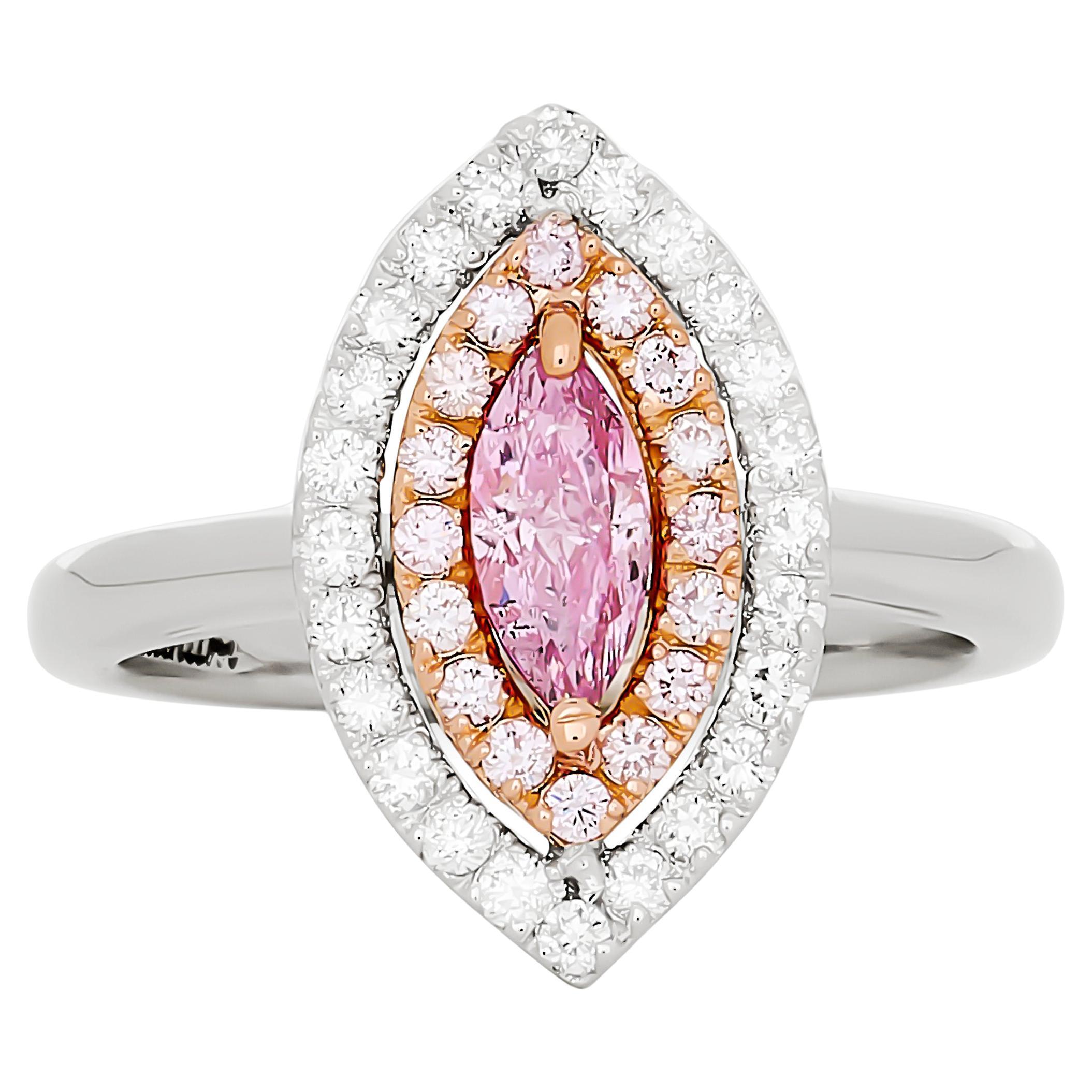 Fancy Intense Purplish Pink Marquise Diamond Halo Ring in Plat/18K Rose Gold en venta