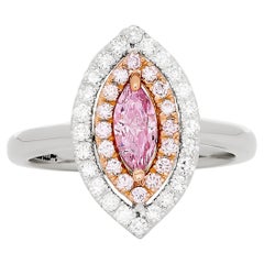 Fancy Intense Purplish Pink Marquise Diamond Halo Ring in Plat/18K Rose Gold