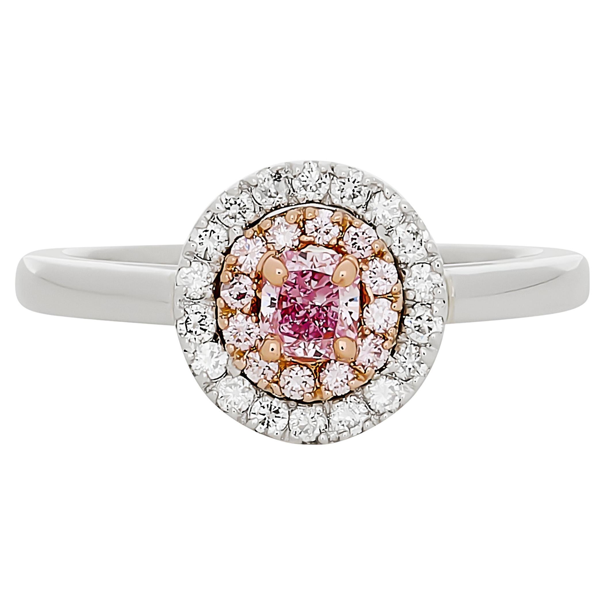 Fancy Intense Purplish Pink Radiant Diamond Halo Ring in Plat/18K Rose Gold