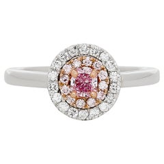 Fancy Intense Purplish Pink Radiant Diamond Halo Ring in Plat/18K Rose Gold