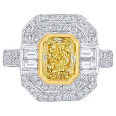 Fancy Intense Yellow 2.12 Carat Certified Diamond Ring in 18K White Gold
