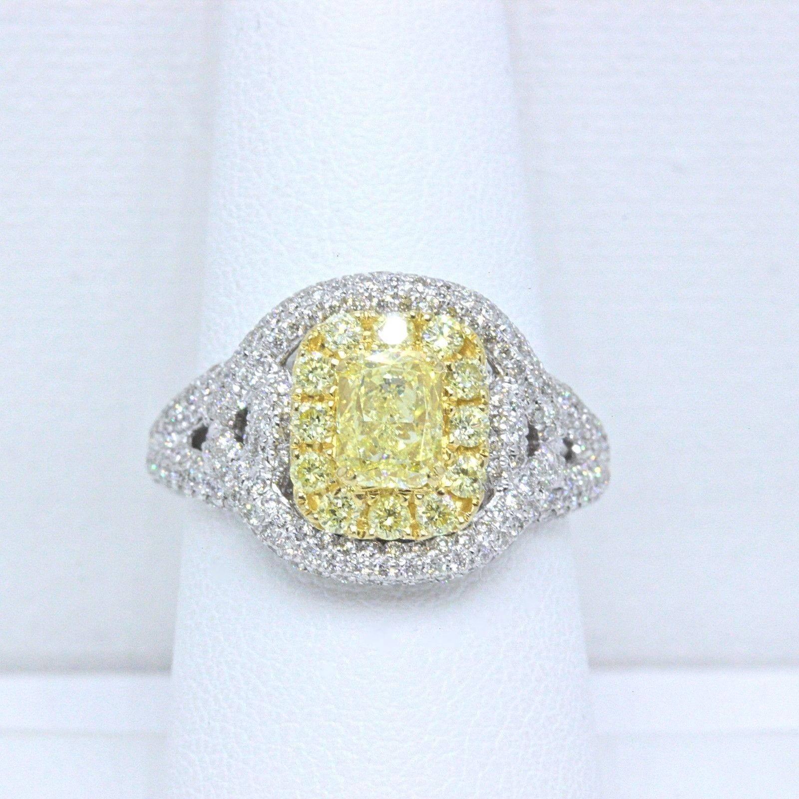 Women's Fancy Intense Yellow 2.33 Carat Diamond Engagement Ring in Platinum with GIA
