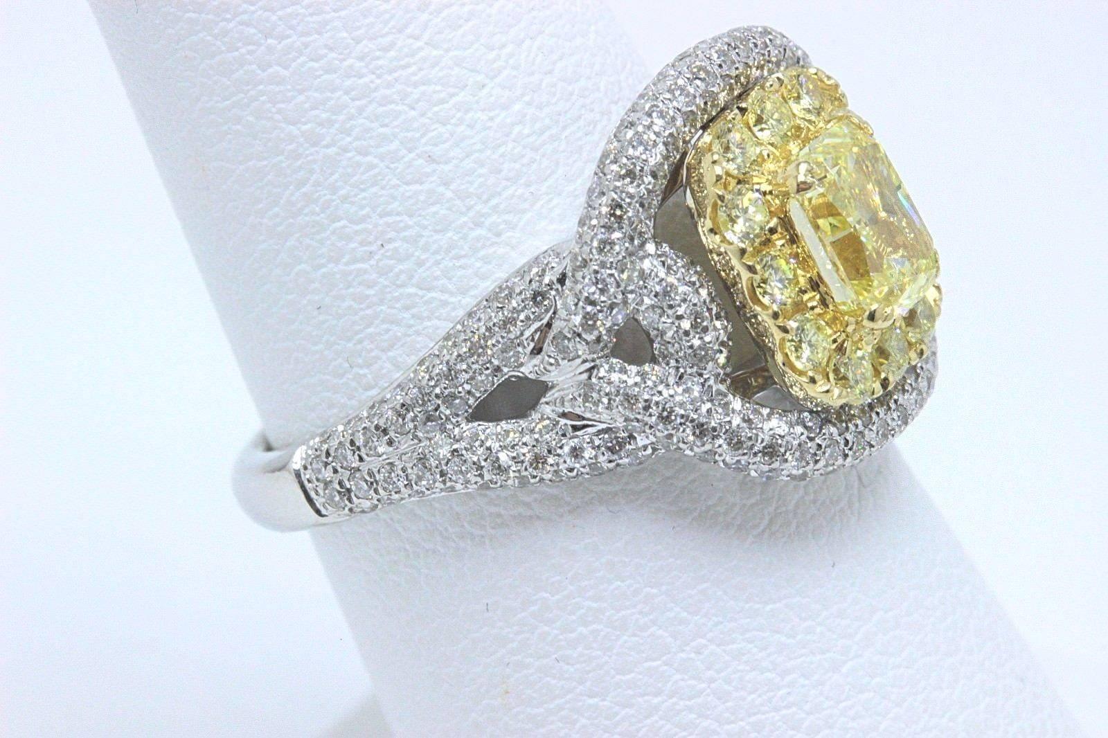 Fancy Intense Yellow 2.33 Carat Diamond Engagement Ring in Platinum with GIA 1