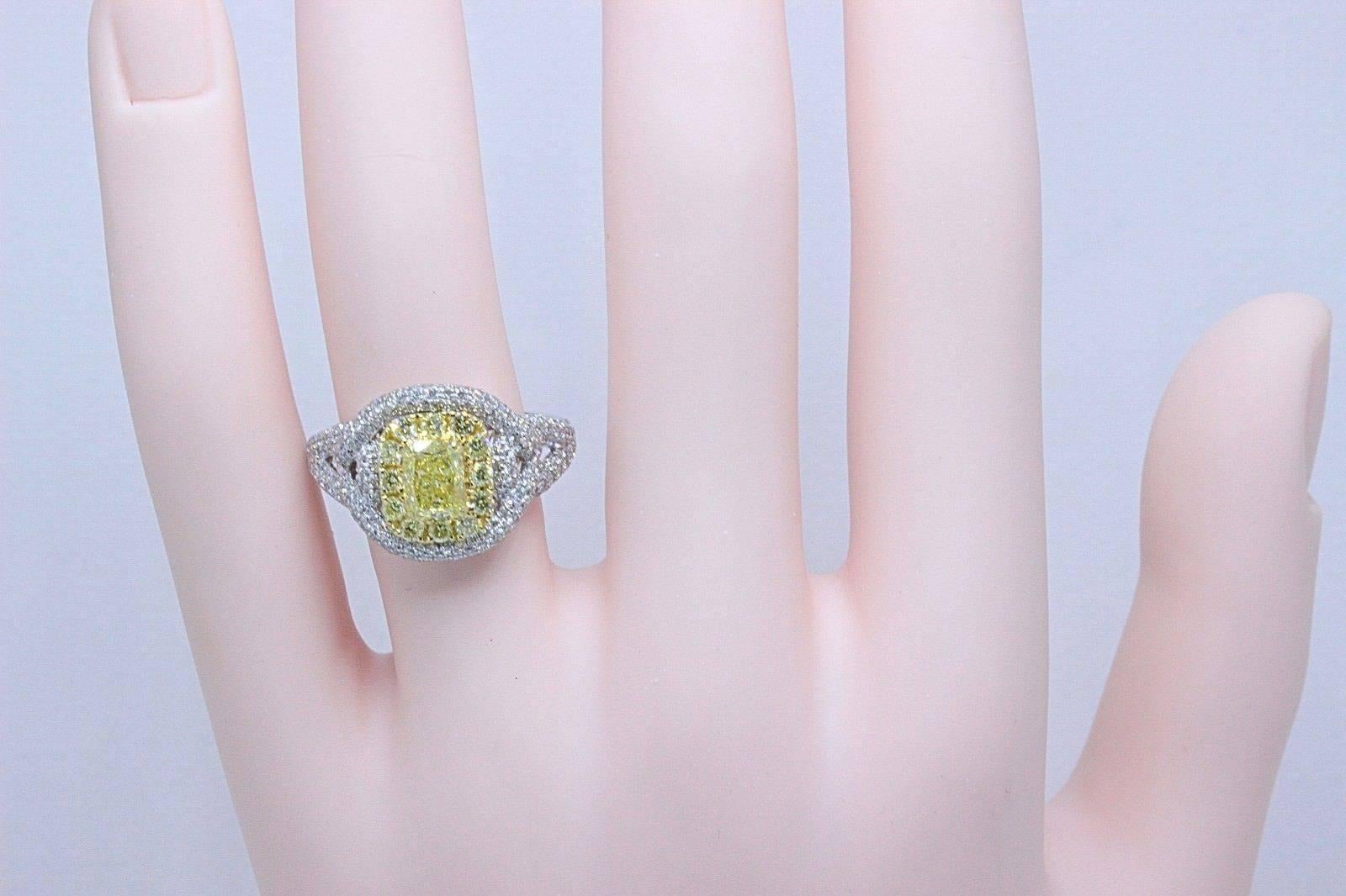 Fancy Intense Yellow 2.33 Carat Diamond Engagement Ring in Platinum with GIA 3