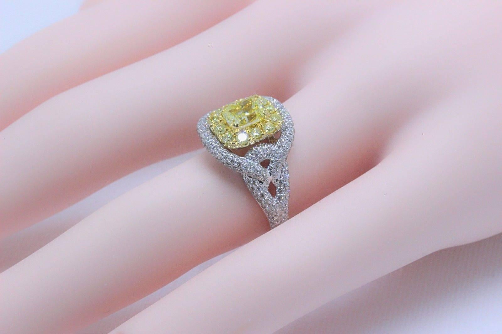 Fancy Intense Yellow 2.33 Carat Diamond Engagement Ring in Platinum with GIA 4