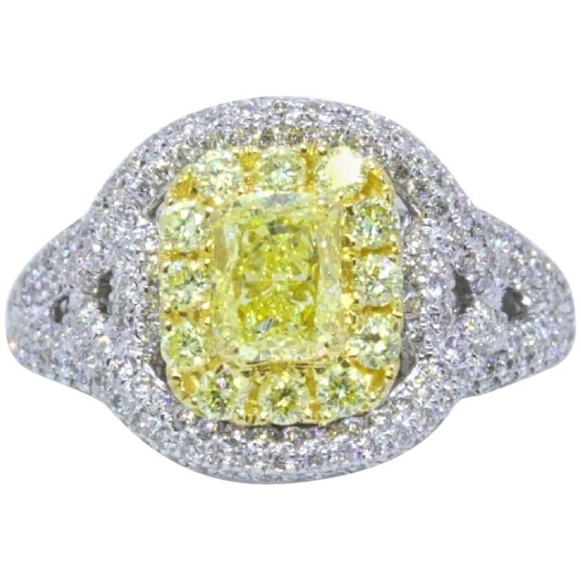 Fancy Intense Yellow 2.33 Carat Diamond Engagement Ring in Platinum with GIA