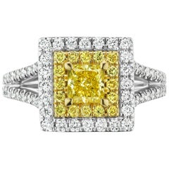 Fancy Intense Yellow .60ct Princess Cut Conflict Free GIA Diamond Plat 
18kt.