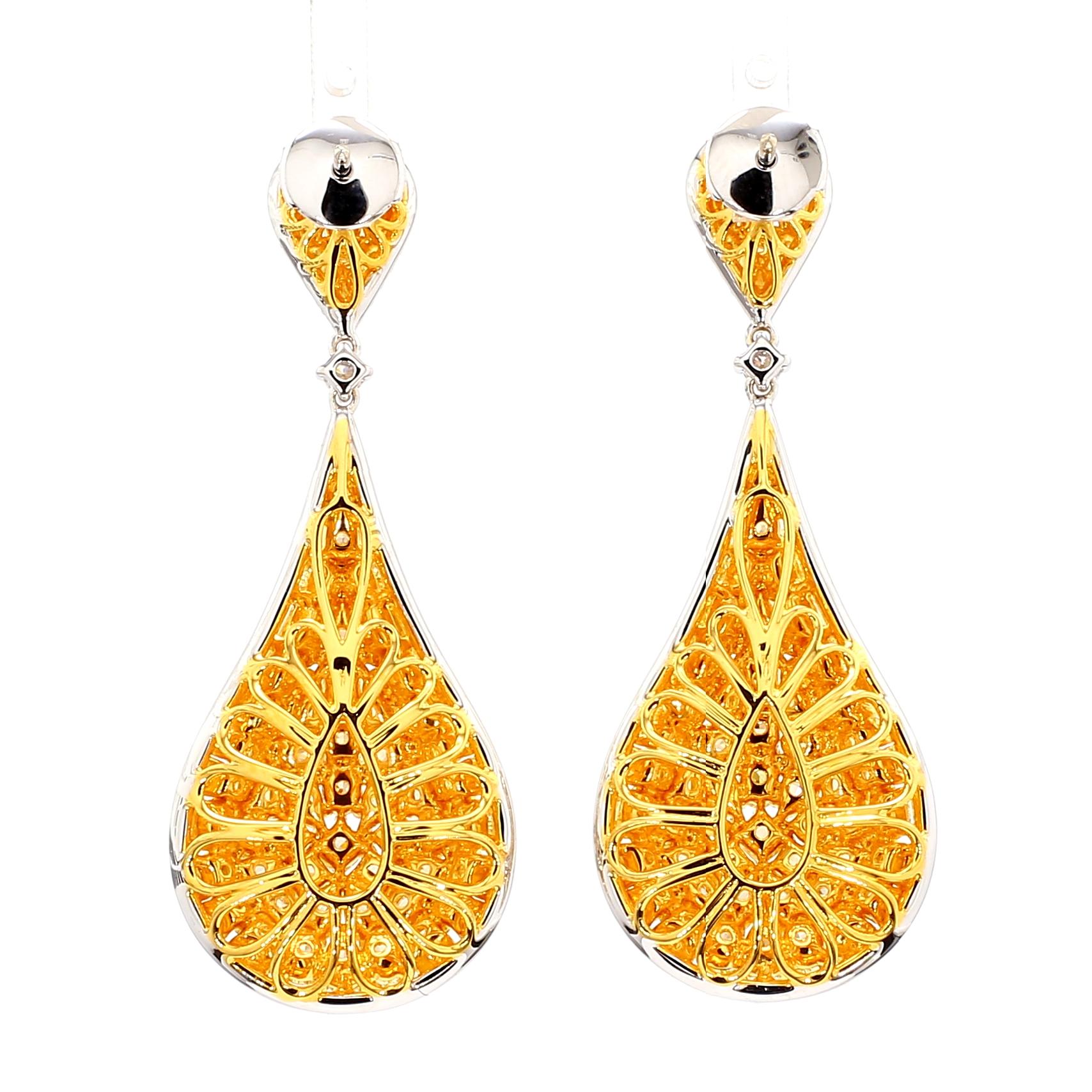 Boucles d'oreilles Cluster jaune intense 11.11 Carats Or blanc 18K *1 of a Kind* en vente 1