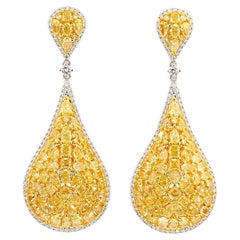 Fancy Intense Yellow Cluster Earrings 11.11 Carats 18K White Gold *1 of a Kind*