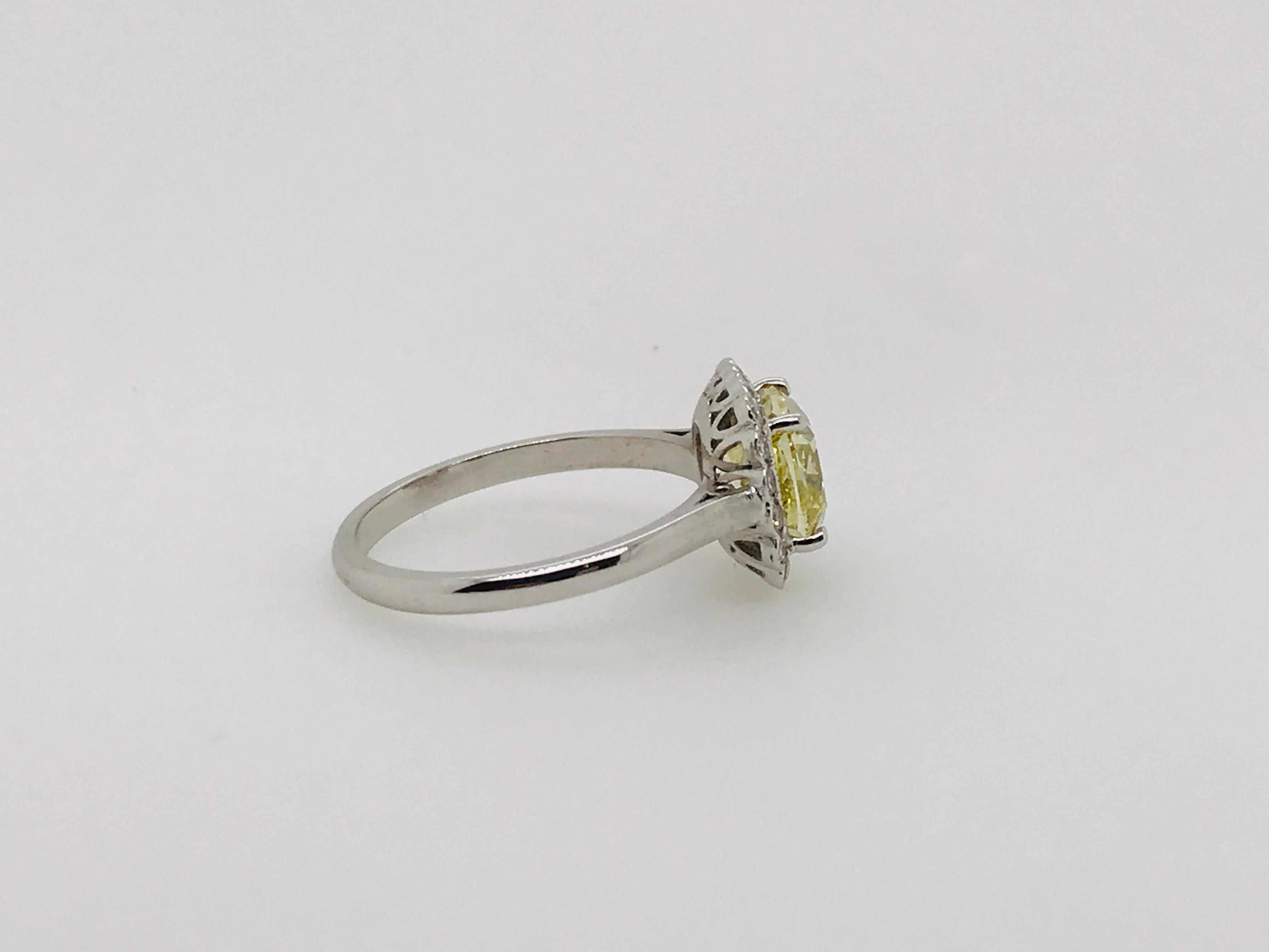 Modern Fancy Intense Yellow Cushion Cut Diamond in Diamond Scalloped Cluster Ring 18ct For Sale