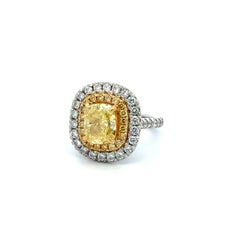 Ausgefallener intensiv gelber Cushion-Diamant GIA Platin Statement-Ring