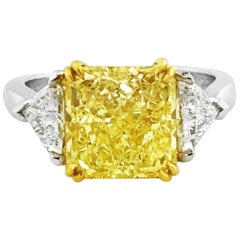 Fancy Intense Yellow Diamond and Diamond Ring