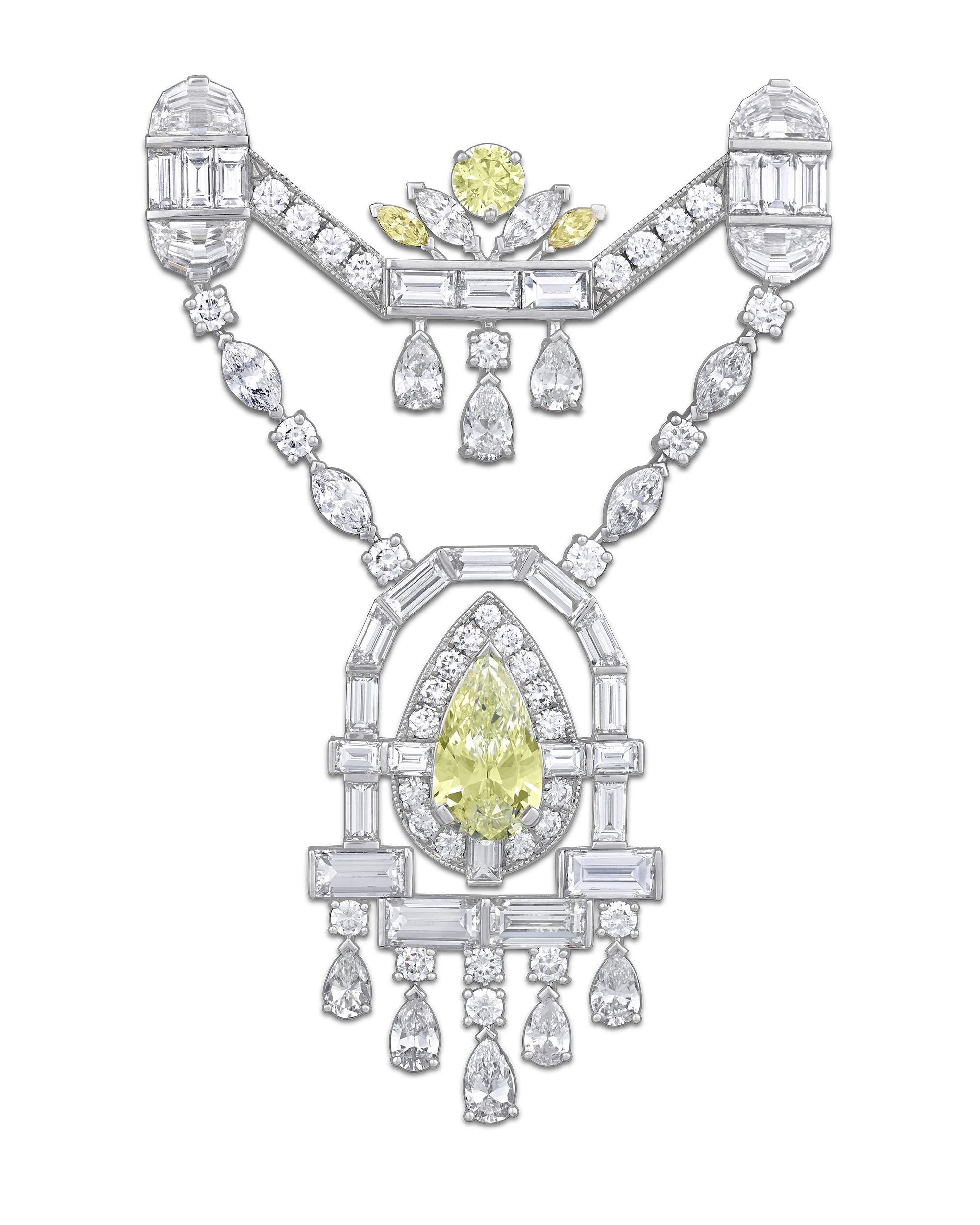 Art Deco Fancy Intense Yellow Diamond Brooch by Raymond Yard