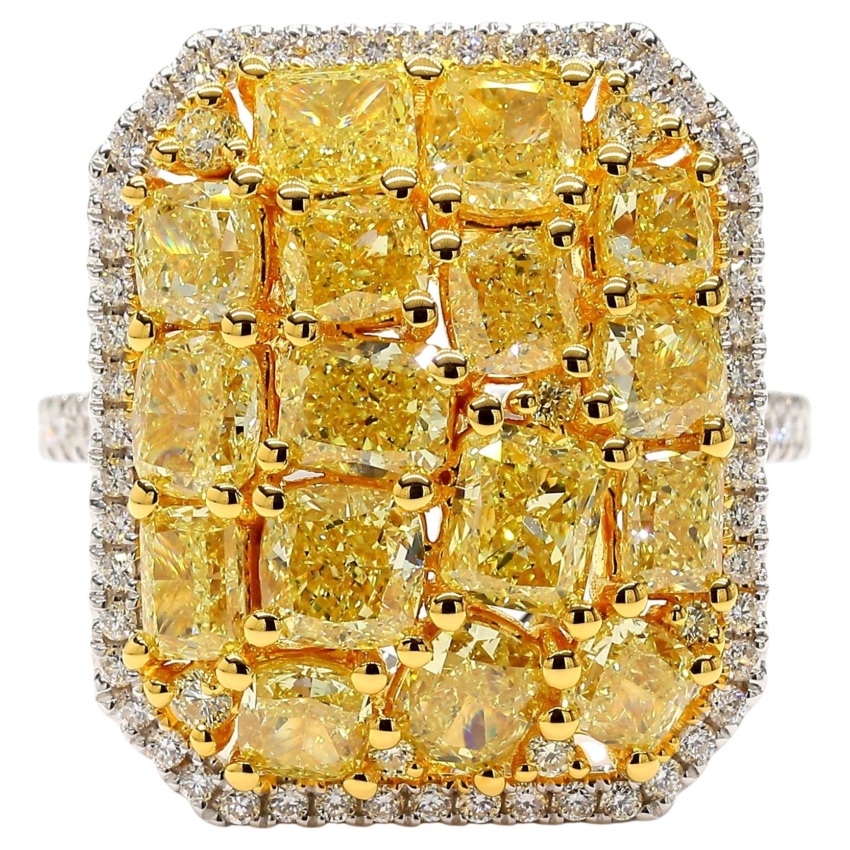 MDJ Fancy Intense Yellow Diamond Cluster Ring 4.99 Carati 18K YG *1 of a Kind*