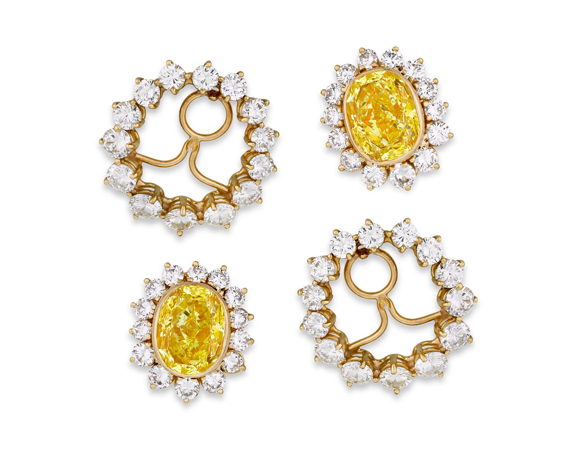 Modern Fancy Intense Yellow Diamond Convertible Earrings, 11.36 Carat