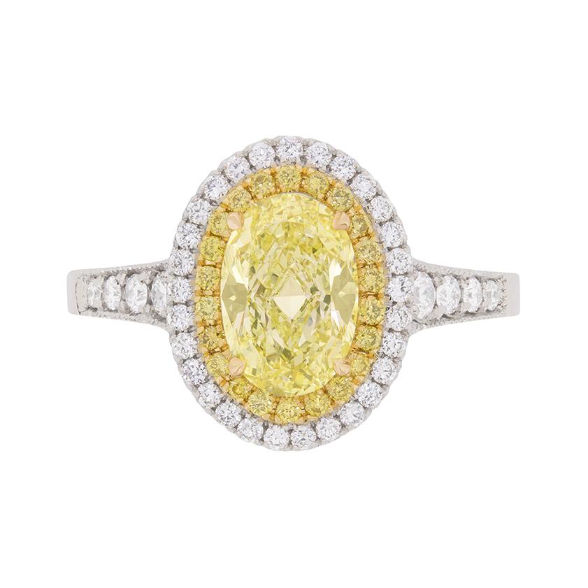 Fancy Intense Yellow Diamond Double Halo Ring For Sale