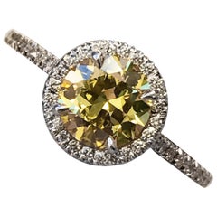 Fancy Intense Yellow Diamond Engagement Ring 1.02 GIA Certified Diamond Halo