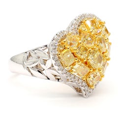 Fancy Intense Yellow Diamond Heart Cluster Ring 3.95 Carats 18K YG *1 of a Kind*