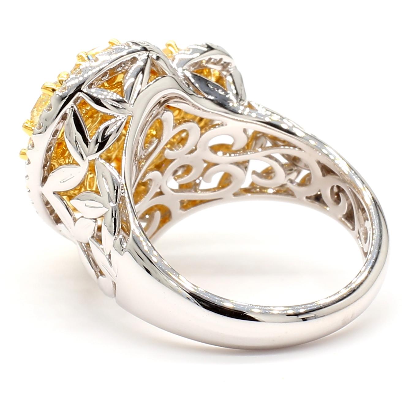 Ausgefallener intensiv gelber Diamant-Herz-Cluster-Ring 3,95 Karat 18K YG *1 of a Kind* Damen im Angebot
