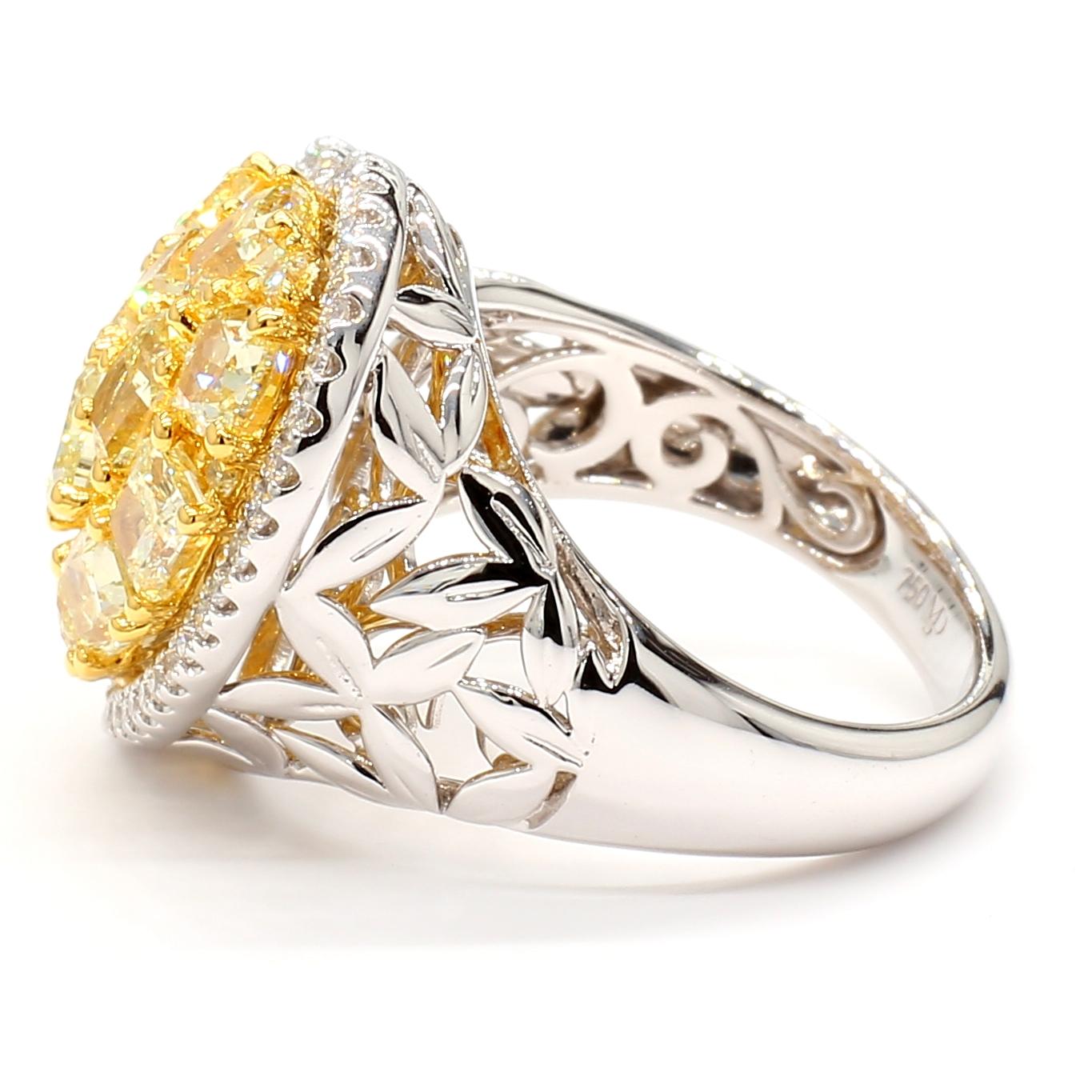 Ausgefallener intensiv gelber Diamant-Herz-Cluster-Ring 3,95 Karat 18K YG *1 of a Kind* im Angebot 1