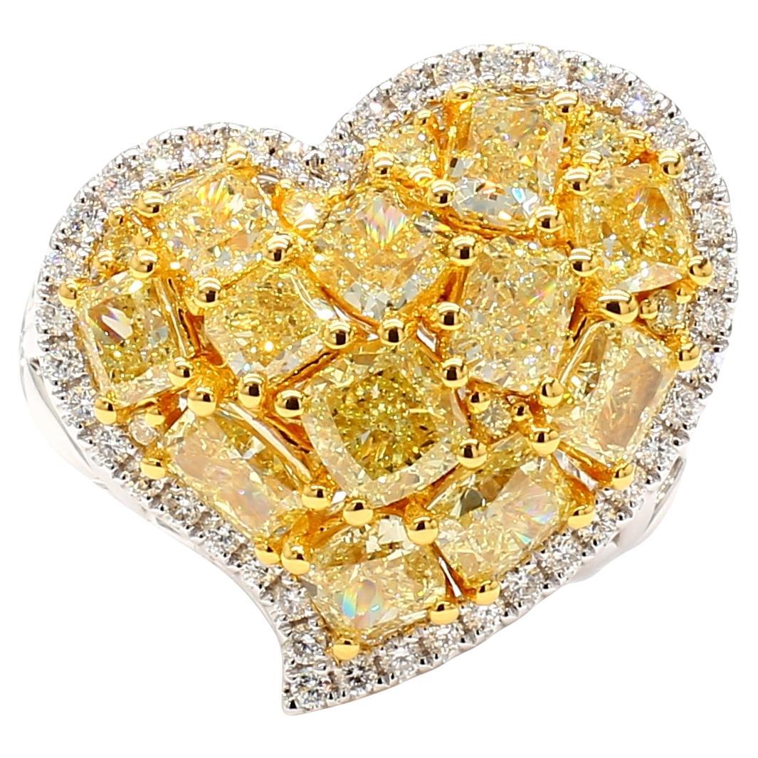 Fancy Intense Yellow Diamond Heart Cluster Ring 3.95 Carats 18K YG *1 of a Kind*